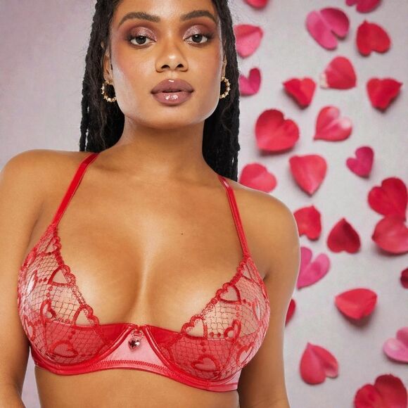 Savage X Fenty Other - Savage X Fenty Red Heart Glossy Flossy Quarter Cup Bra Size 40DD